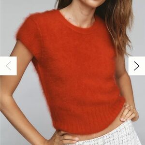 Anthropologie Pilcro Brushed Cashmere Short-Sleeve Sweater Small Parrot NWT